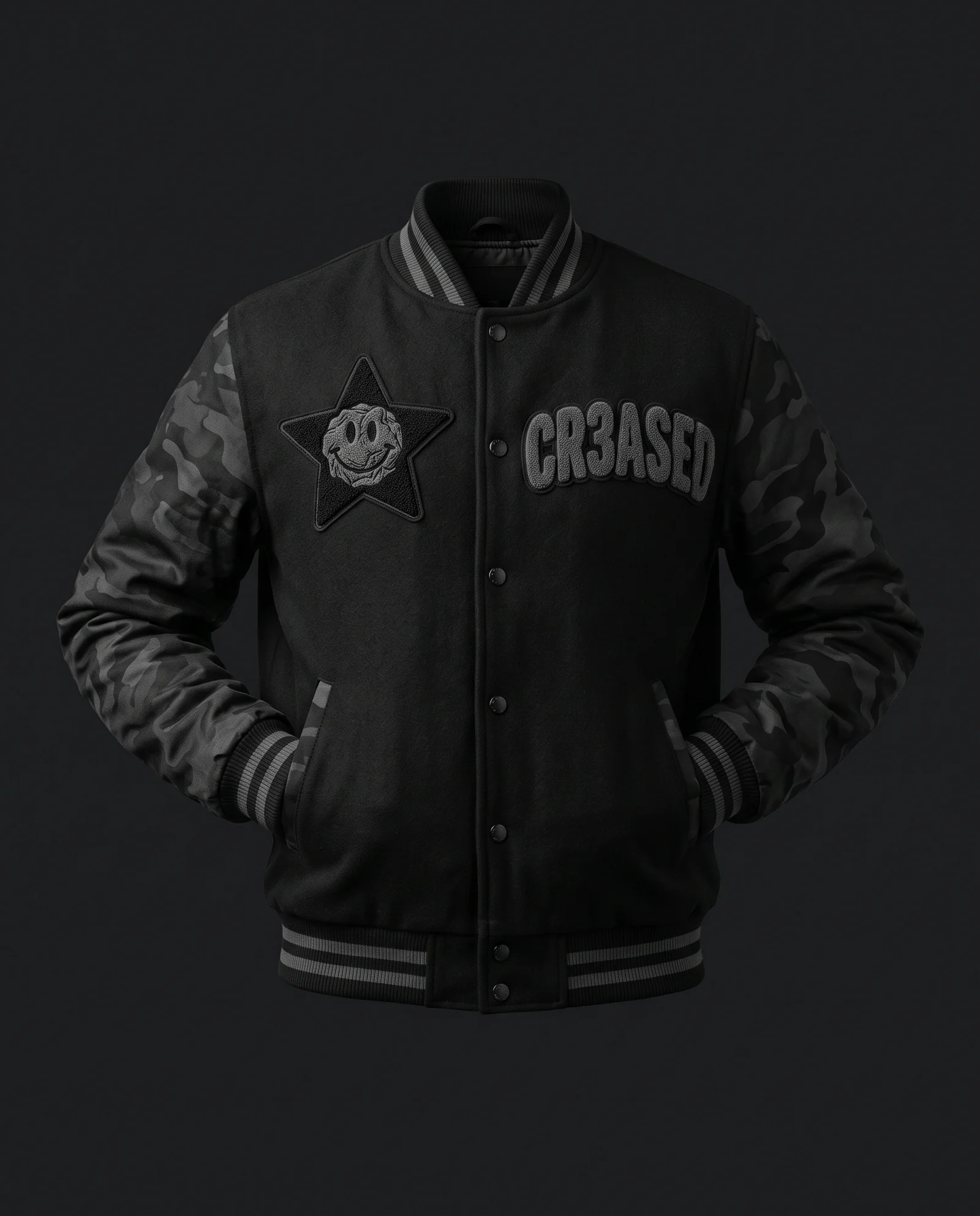 Camo-Sleeve Varsity — Ink, front
