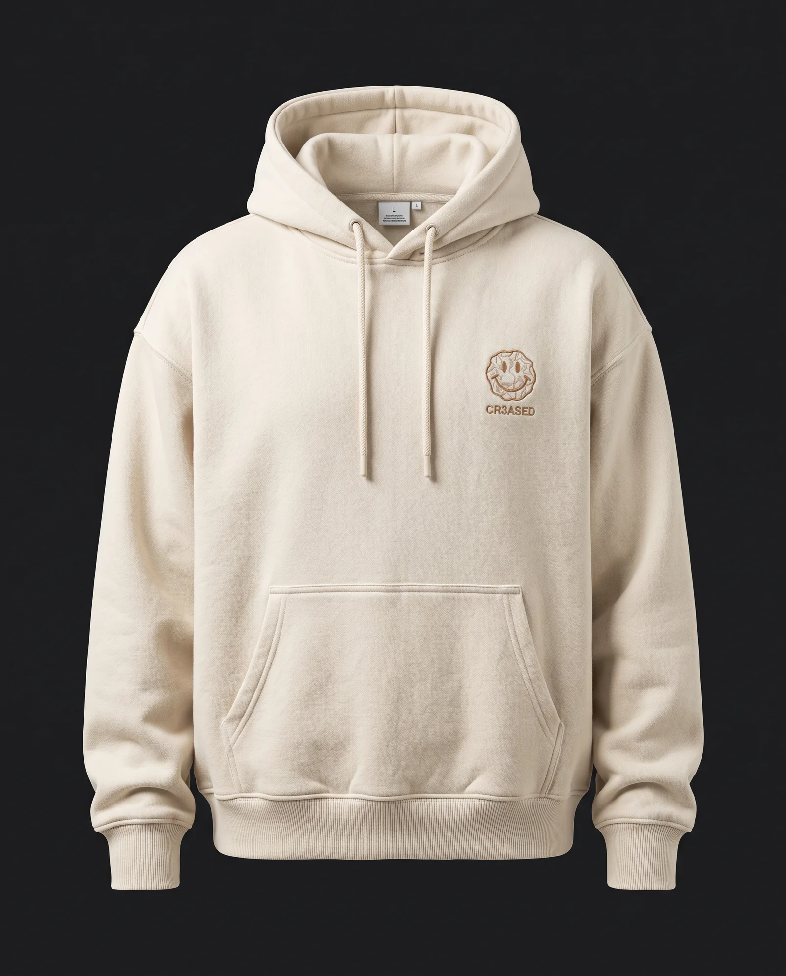 Puff Logo Hoodie — Bone, front