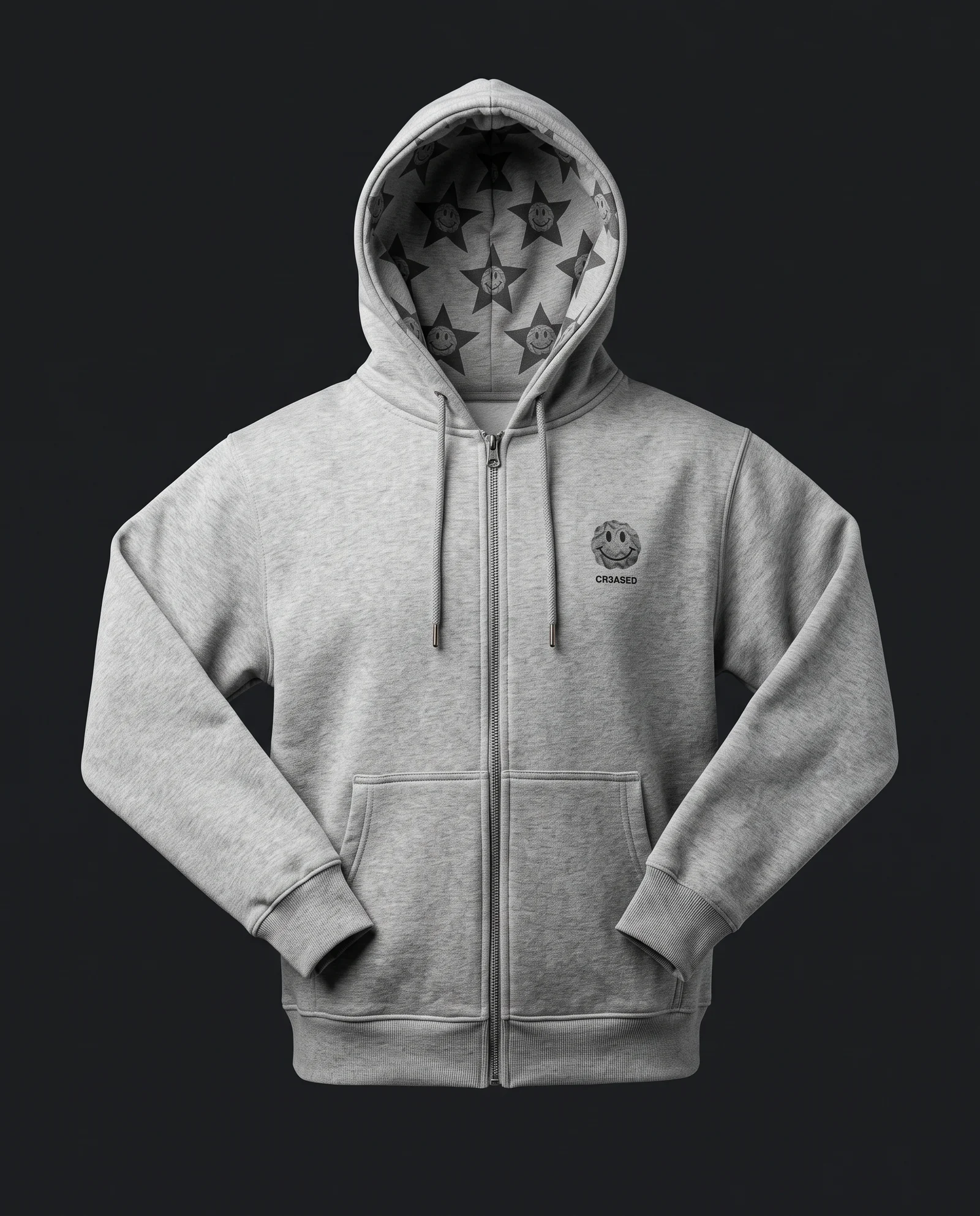 Star-Face Zip Hoodie — Heather, front
