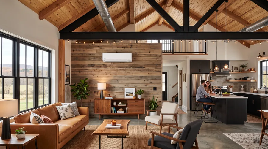 A wall-mounted ductless mini-split indoor head installed in a finished room.