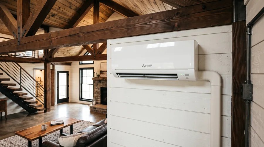 The outdoor compressor of a ductless mini-split installed beside a home.